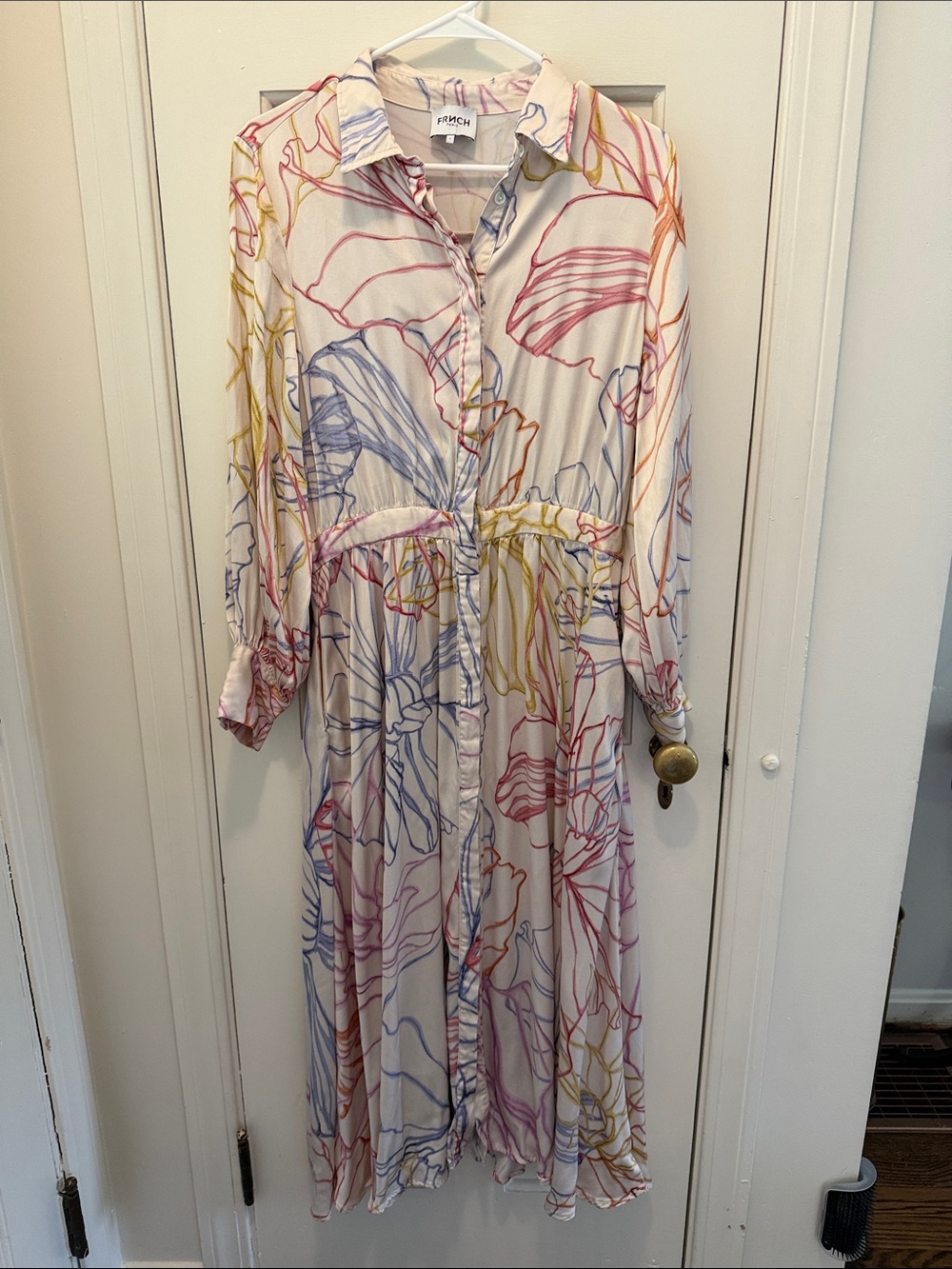 FRNCH Cream Floral-Print Button-Front Maxi Dress